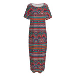 Tribal Ethnic Pattern Print Short Sleeve Long Nightdress