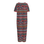 Tribal Ethnic Pattern Print Short Sleeve Long Nightdress