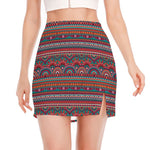 Tribal Ethnic Pattern Print Side Slit Mini Skirt