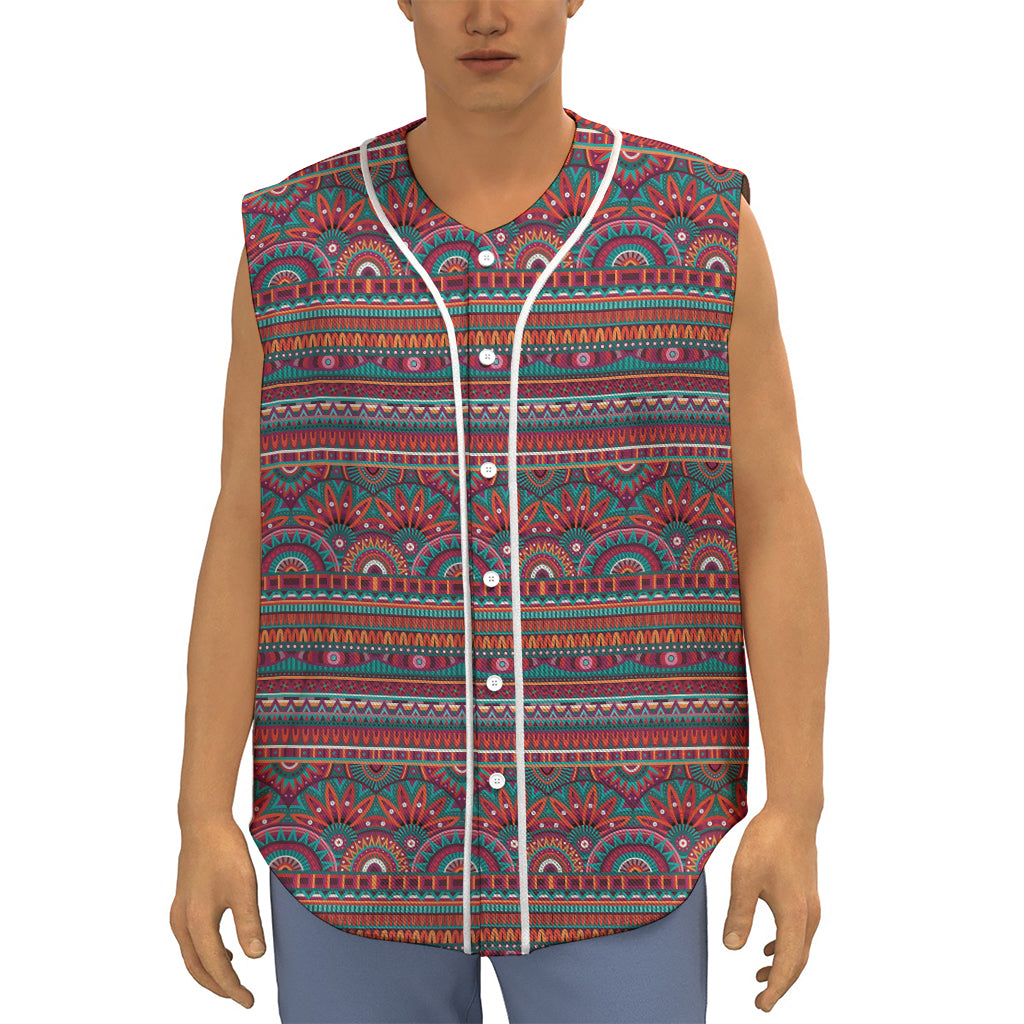 Tribal Ethnic Pattern Print Sleeveless Baseball Jersey