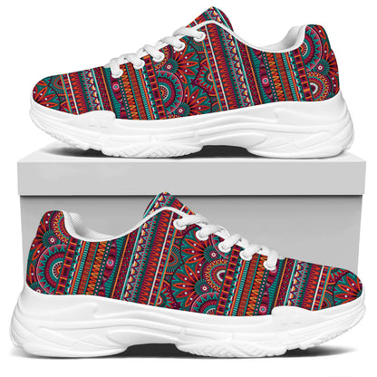 Tribal Ethnic Pattern Print White Chunky Shoes