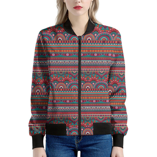 Tribal Ethnic Pattern Print Women's Bomber Jacket