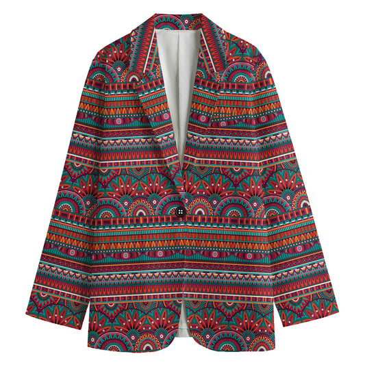 Tribal Ethnic Pattern Print Women's Cotton Blazer