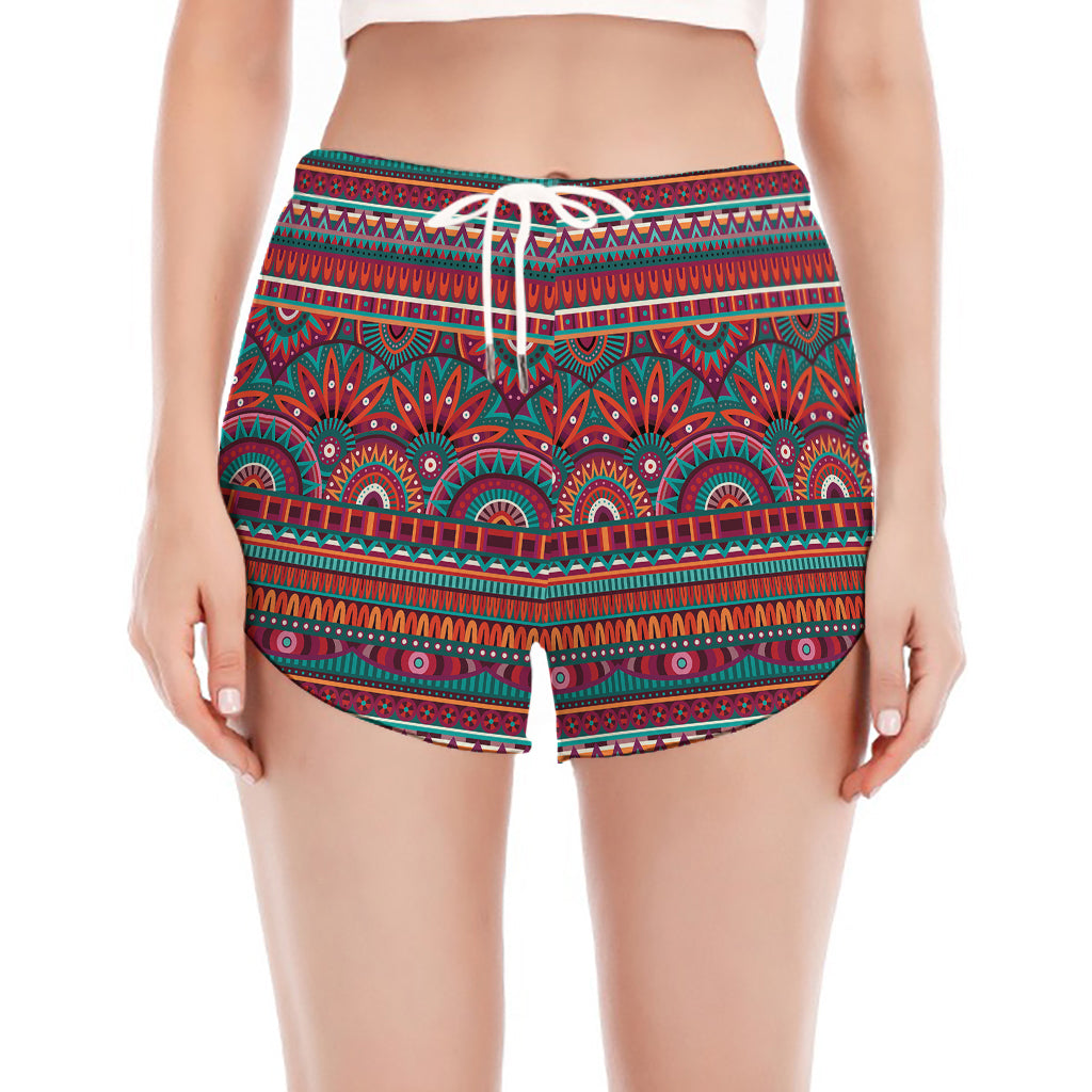 Tribal Ethnic Pattern Print Women's Split Running Shorts