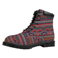 Tribal Ethnic Pattern Print Padded Collar Lace Up Boots