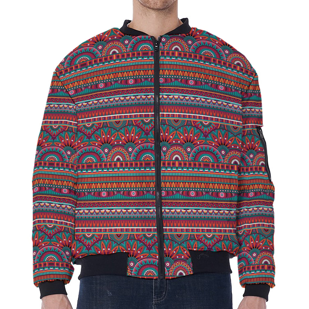 Tribal Ethnic Pattern Print Zip Sleeve Bomber Jacket