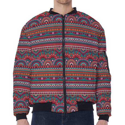 Tribal Ethnic Pattern Print Zip Sleeve Bomber Jacket