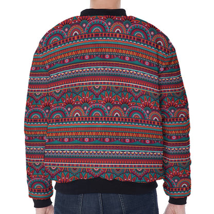 Tribal Ethnic Pattern Print Zip Sleeve Bomber Jacket