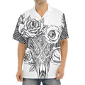 Tribal Indian Bull Skull Print Aloha Shirt