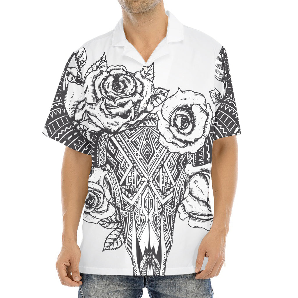 Tribal Indian Bull Skull Print Aloha Shirt