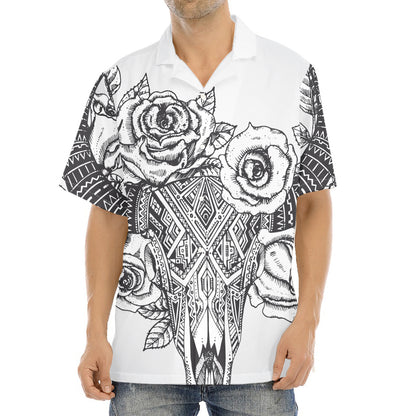 Tribal Indian Bull Skull Print Aloha Shirt