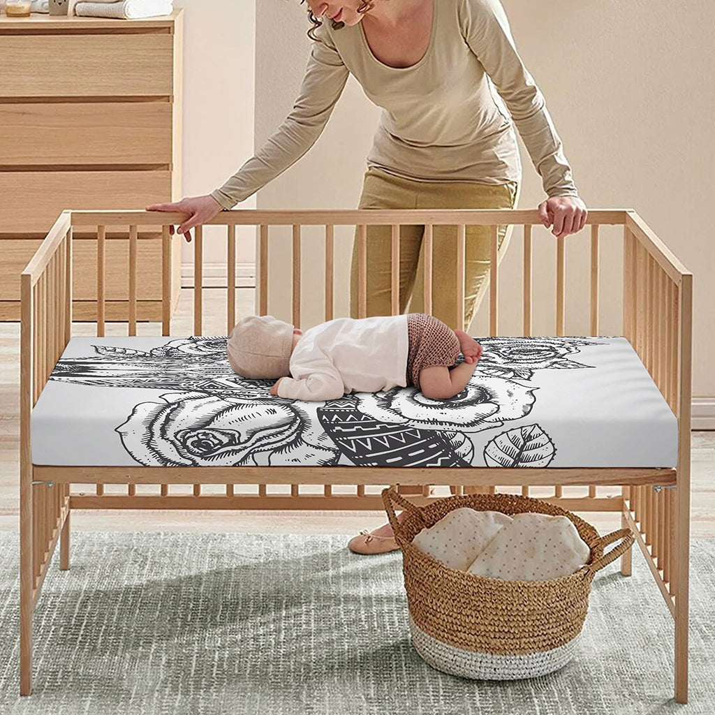 Tribal Indian Bull Skull Print Baby Crib Sheet