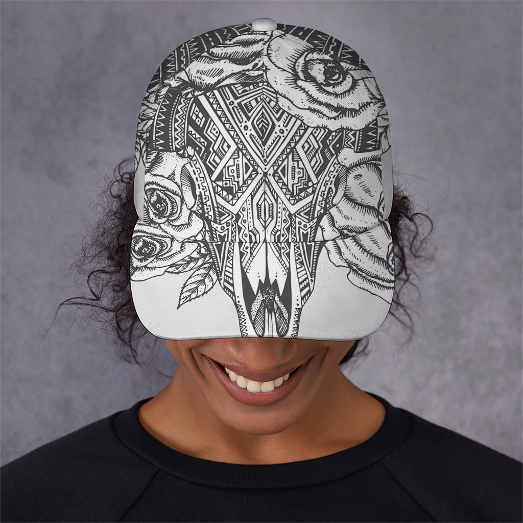 Tribal Indian Bull Skull Print Baseball Cap