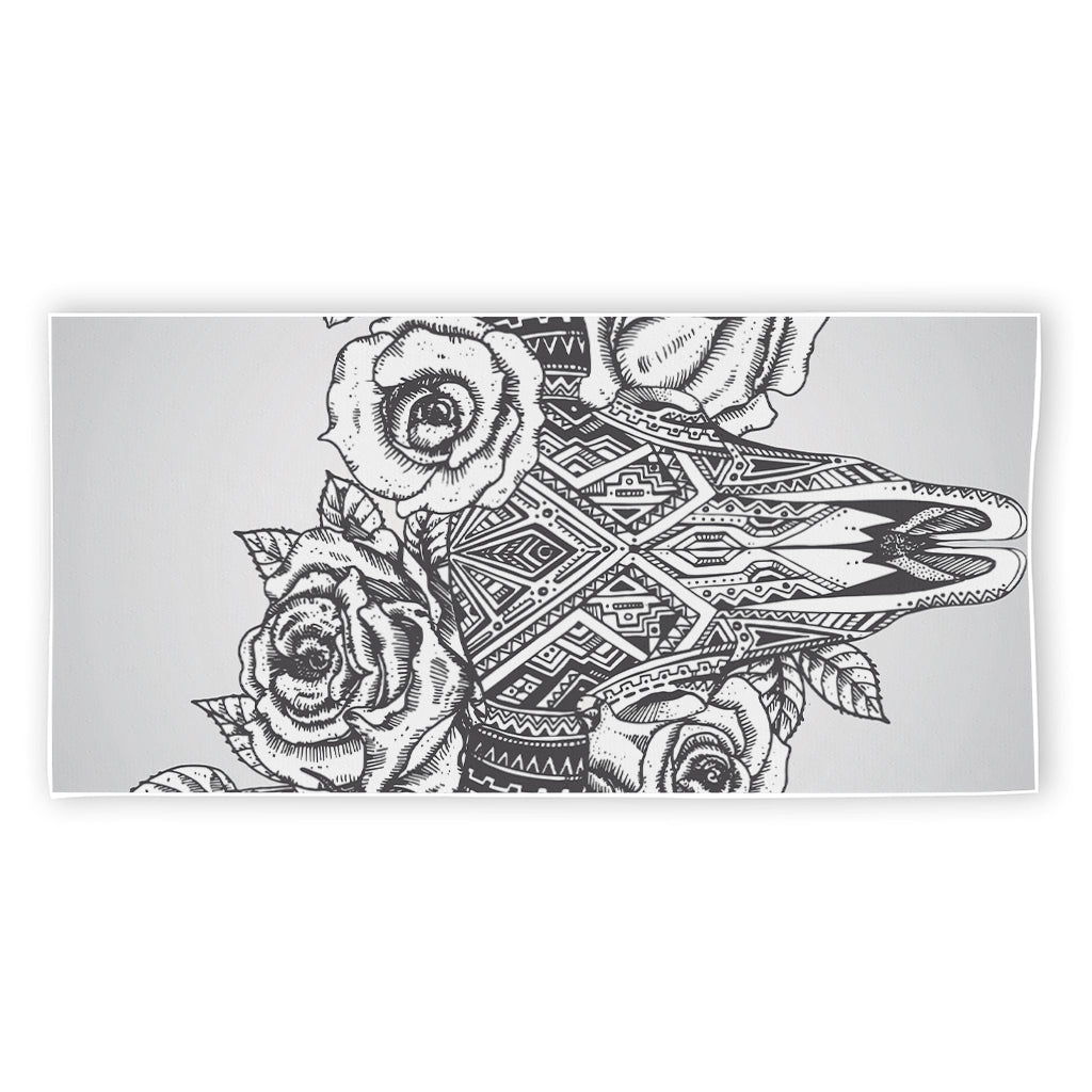 Tribal Indian Bull Skull Print Beach Towel