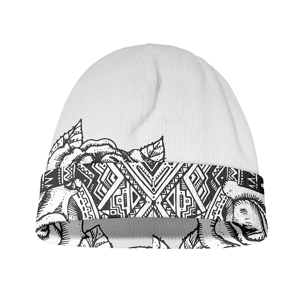 Tribal Indian Bull Skull Print Beanie