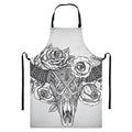 Tribal Indian Bull Skull Print Bib Apron With Pocket