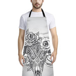 Tribal Indian Bull Skull Print Bib Apron With Pocket
