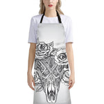 Tribal Indian Bull Skull Print Bib Apron With Pocket