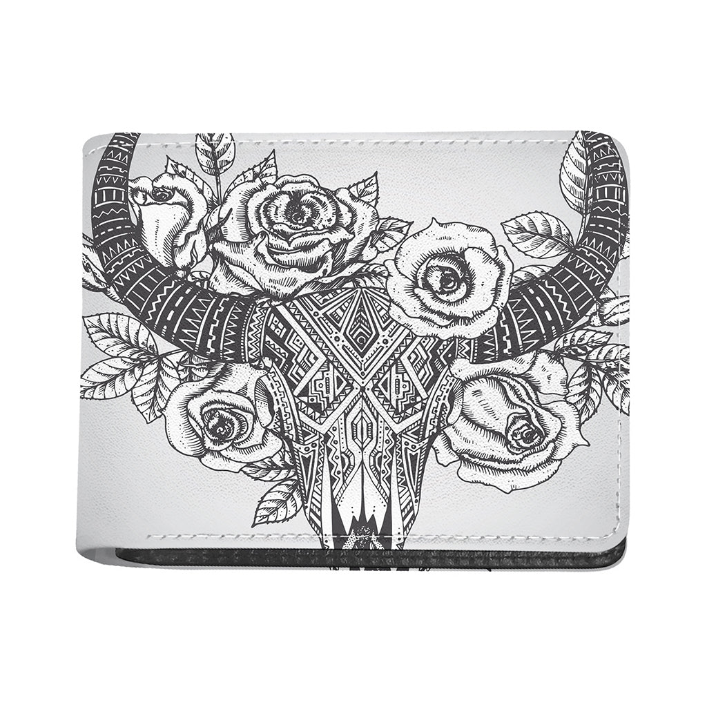 Tribal Indian Bull Skull Print Bifold Wallet