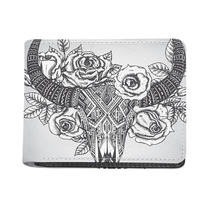 Tribal Indian Bull Skull Print Bifold Wallet