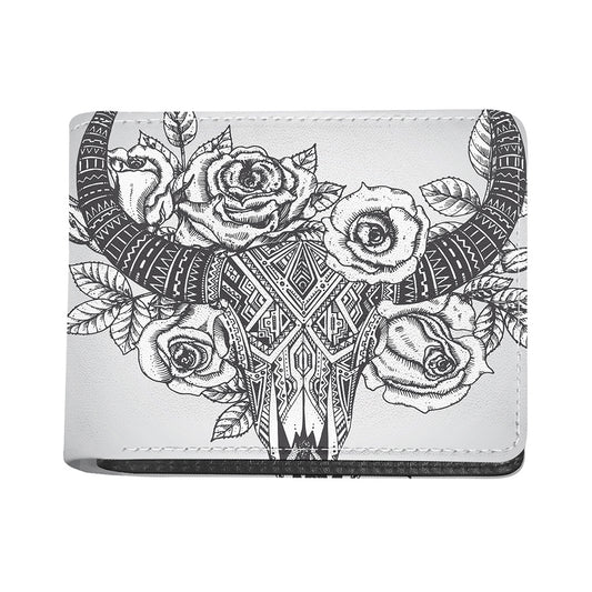 Tribal Indian Bull Skull Print Bifold Wallet