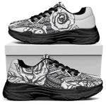 Tribal Indian Bull Skull Print Black Chunky Shoes