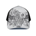Tribal Indian Bull Skull Print Black Mesh Trucker Hat