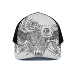 Tribal Indian Bull Skull Print Black Mesh Trucker Cap