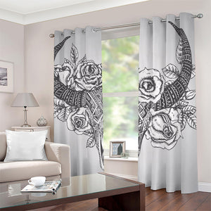 Tribal Indian Bull Skull Print Blackout Grommet Curtains