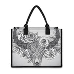 Tribal Indian Bull Skull Print Canvas Tote Bag