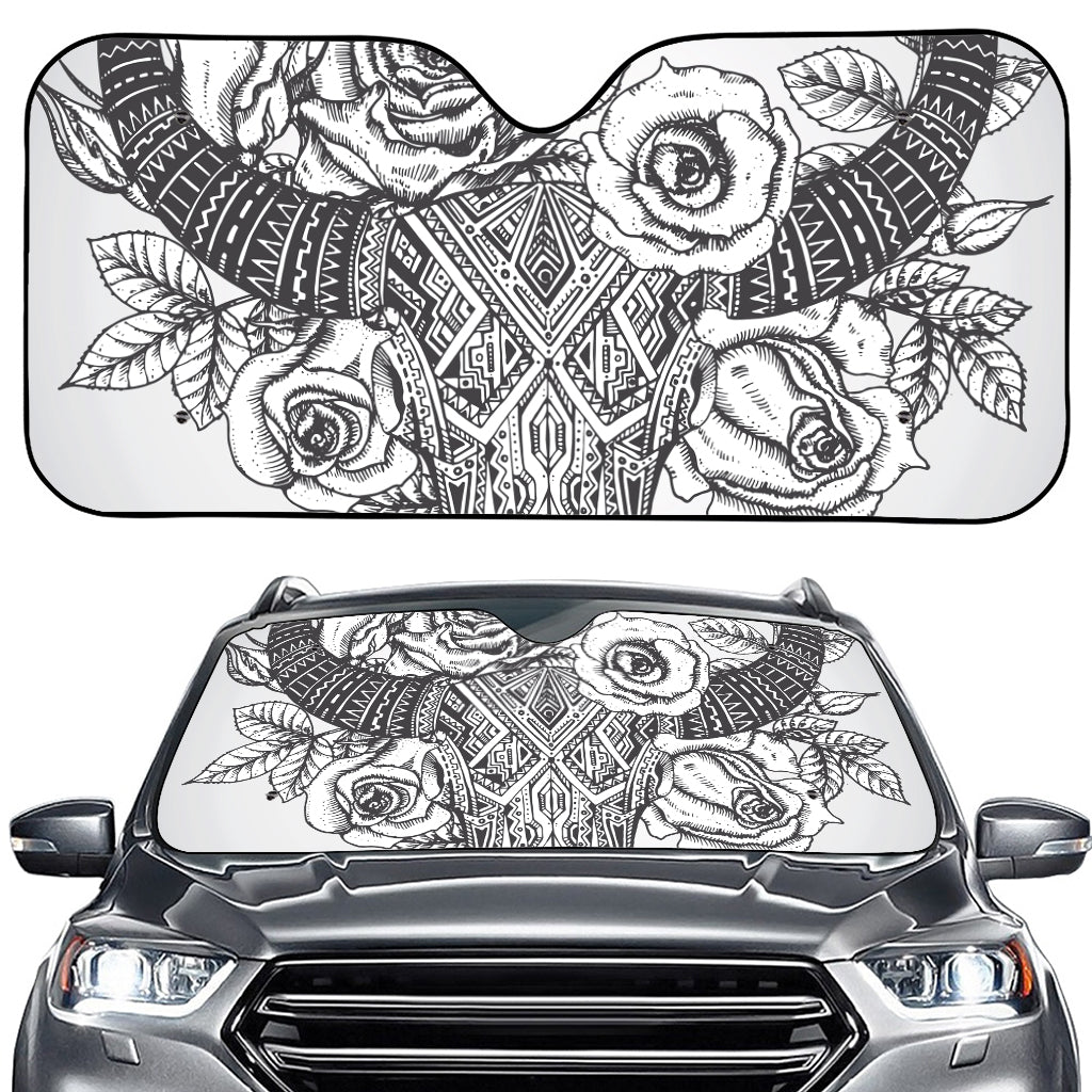 Tribal Indian Bull Skull Print Car Windshield Sun Shade