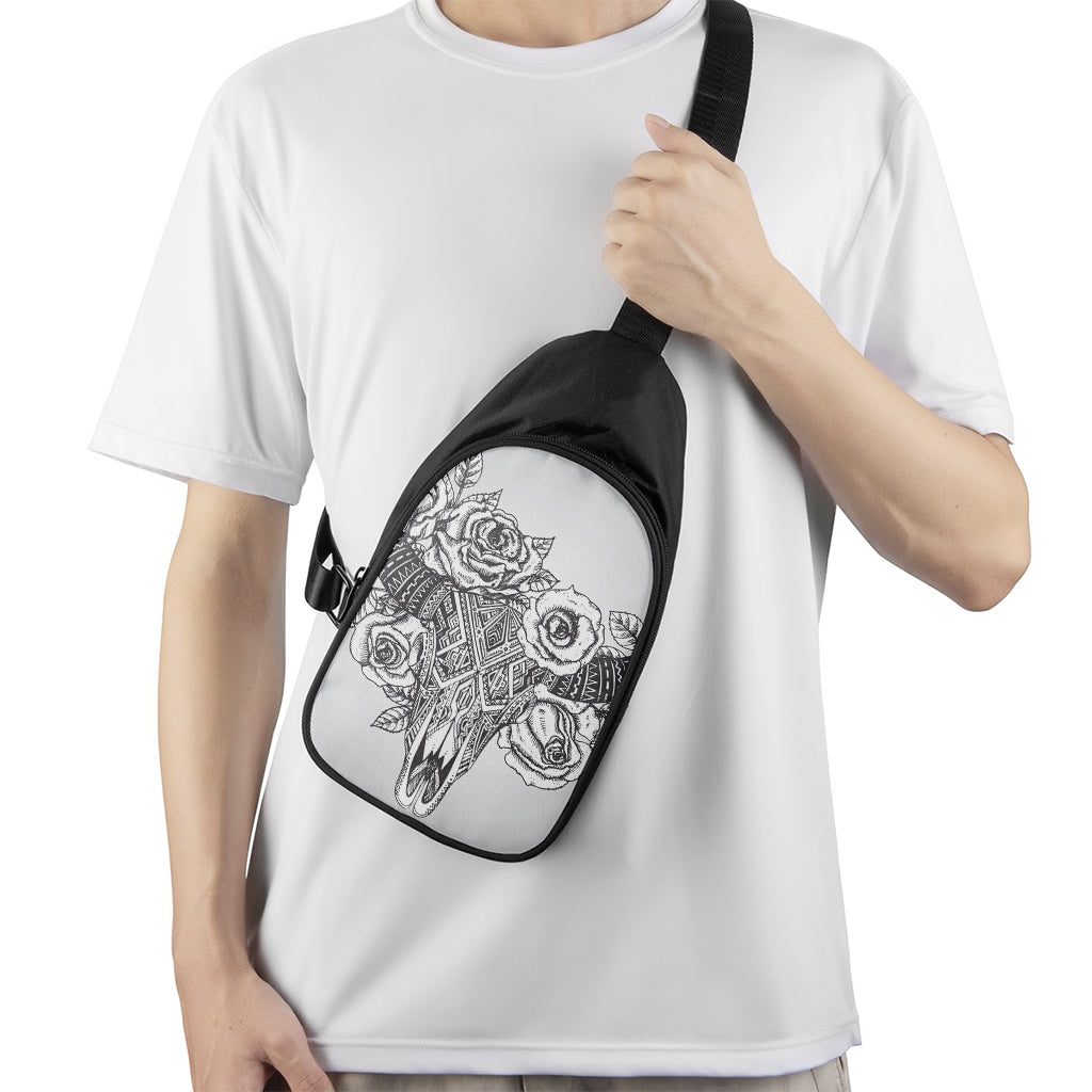 Tribal Indian Bull Skull Print Chest Bag
