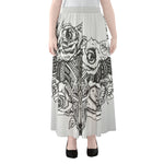 Tribal Indian Bull Skull Print Chiffon Maxi Skirt