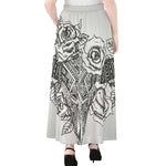 Tribal Indian Bull Skull Print Chiffon Maxi Skirt