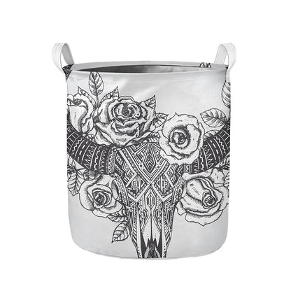 Tribal Indian Bull Skull Print Collapsible Laundry Basket