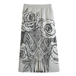 Tribal Indian Bull Skull Print Cotton Front Slit Maxi Skirt