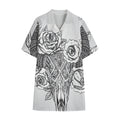 Tribal Indian Bull Skull Print Cotton Hawaiian Shirt