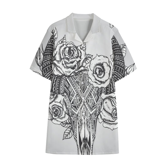 Tribal Indian Bull Skull Print Cotton Hawaiian Shirt