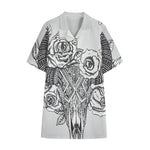 Tribal Indian Bull Skull Print Cotton Hawaiian Shirt