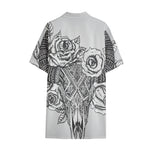 Tribal Indian Bull Skull Print Cotton Hawaiian Shirt