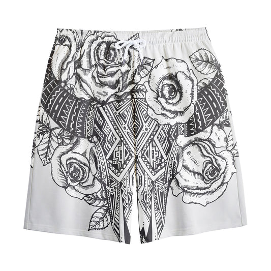 Tribal Indian Bull Skull Print Cotton Shorts