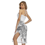 Tribal Indian Bull Skull Print Cross Back Cami Dress