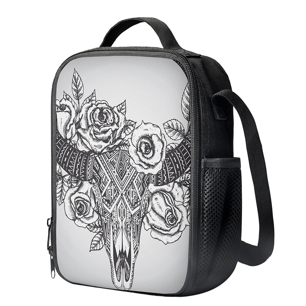 Tribal Indian Bull Skull Print Crossbody Lunch Bag