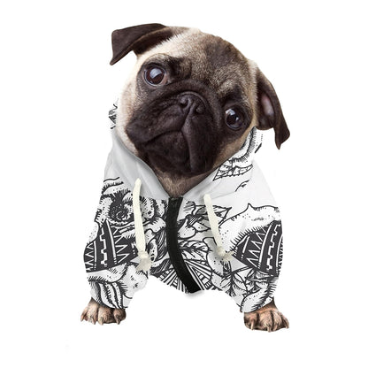 Tribal Indian Bull Skull Print Dog Zip Up Hoodie