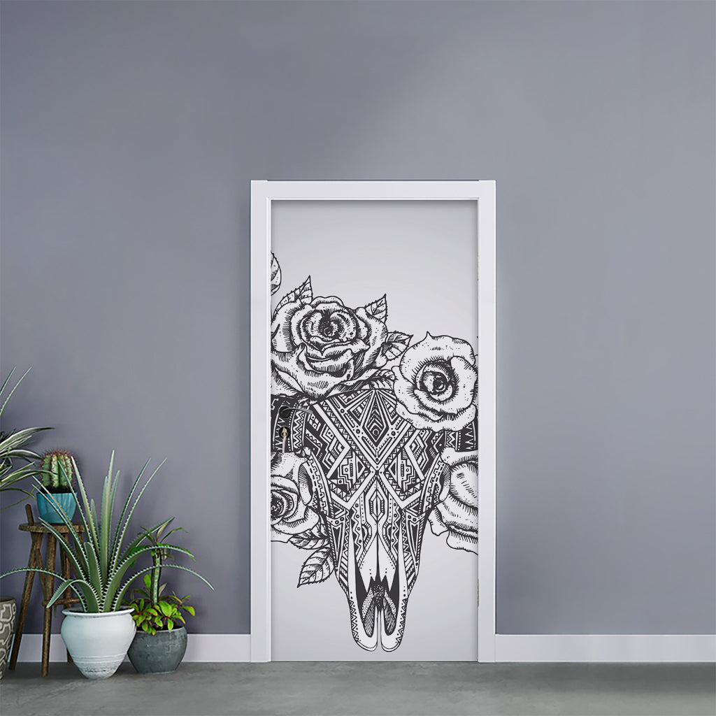 Tribal Indian Bull Skull Print Door Sticker