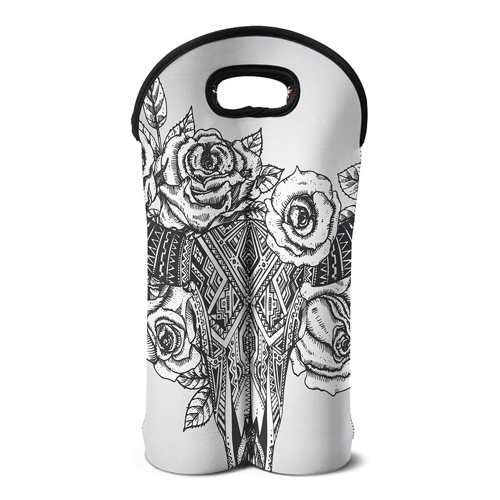 Tribal Indian Bull Skull Print Double Neoprene Wine Tote