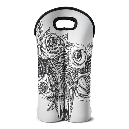 Tribal Indian Bull Skull Print Double Neoprene Wine Tote