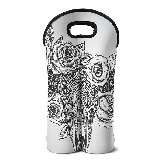 Tribal Indian Bull Skull Print Double Neoprene Wine Tote