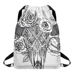 Tribal Indian Bull Skull Print Drawstring Backpack
