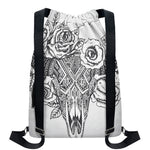 Tribal Indian Bull Skull Print Drawstring Backpack